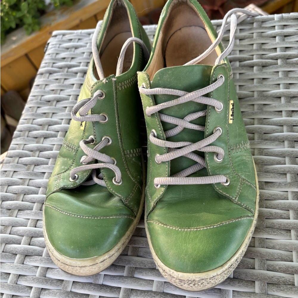 Josef Seibel Green Caspian Leather Sneakers  With Stitch Detail 42 (EU)